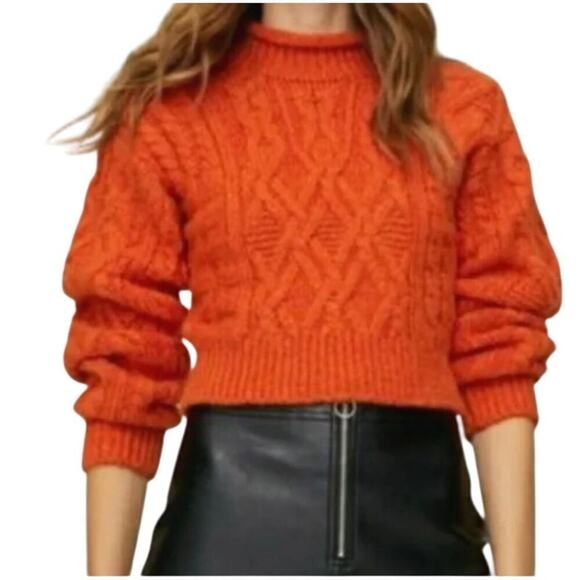 Aritzia Supper Soft Wool Alpaca Blend Cable Knit Cropped Sweater Burnt Orange M - Picture 1 of 12